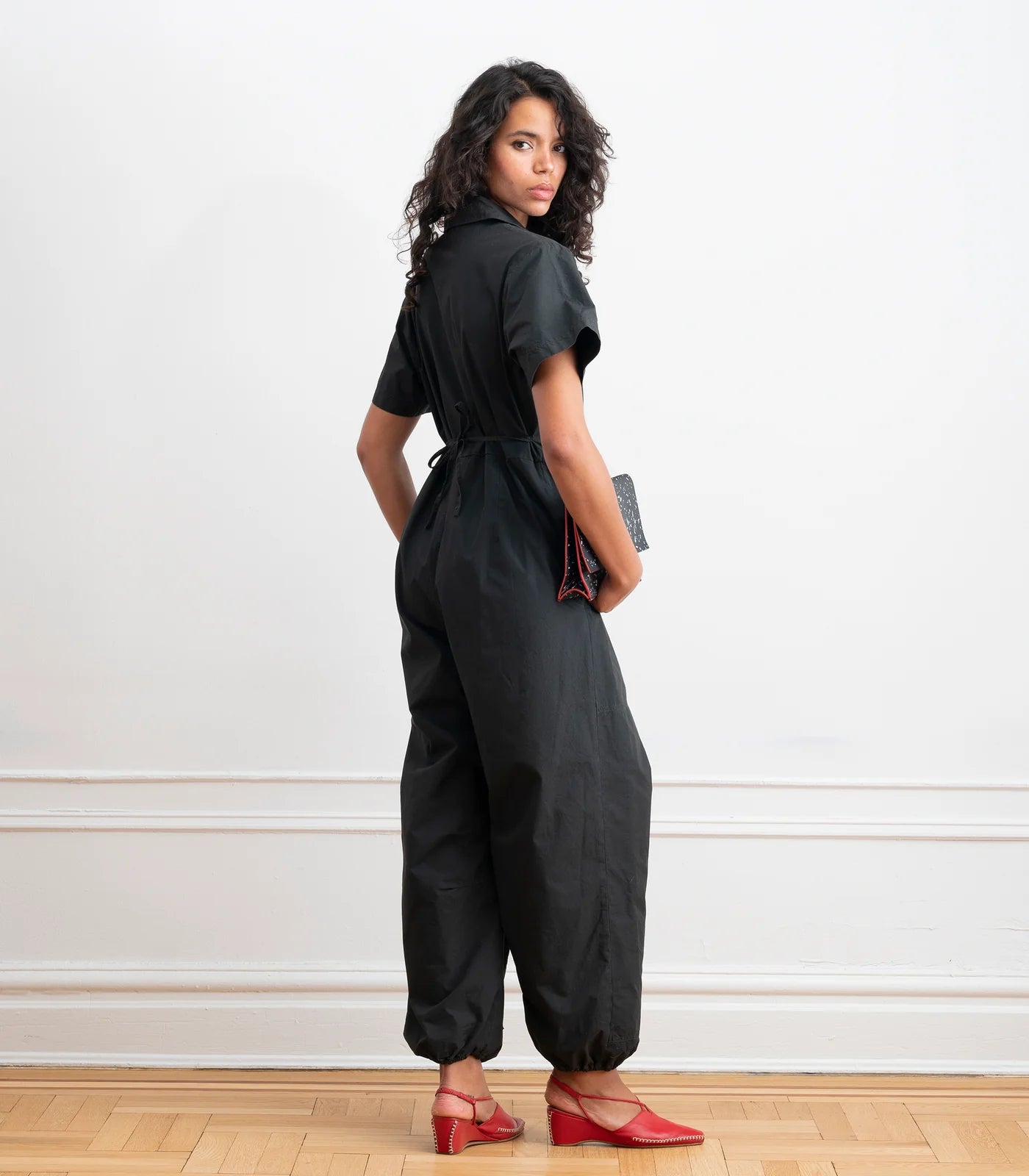 Clara Short Sleeve Parachute Leg Jumpsuit | Black