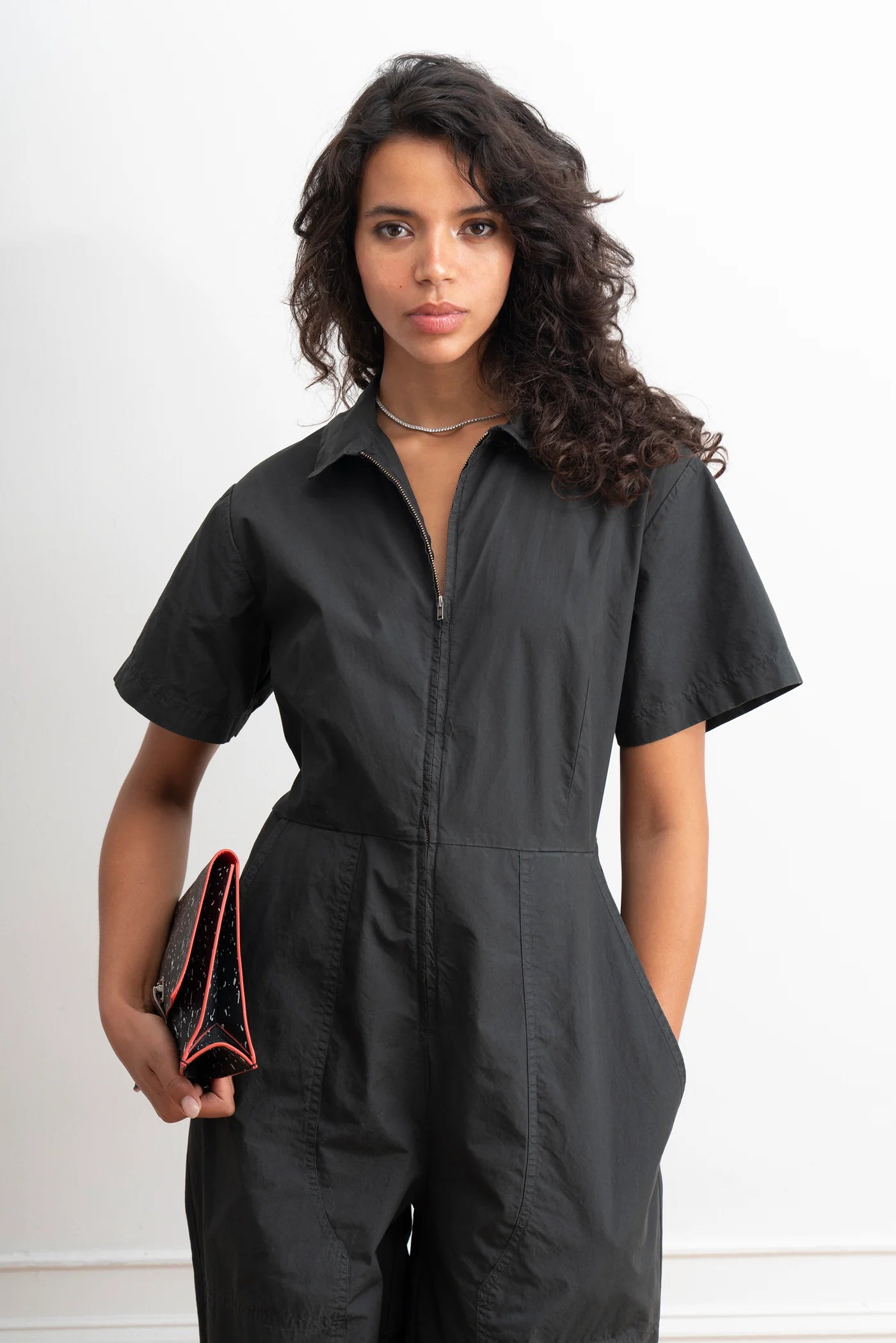 Clara Short Sleeve Parachute Leg Jumpsuit | Black