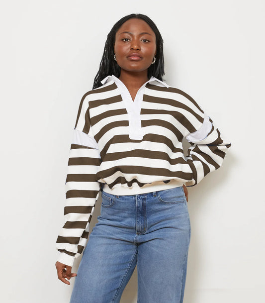 Camilla Collared Sweatshirt | Espresso Stripe