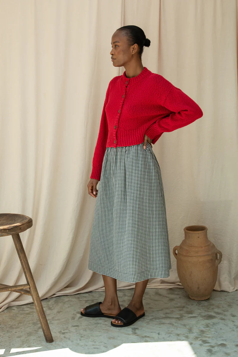 Sugi Cotton Linen Knit Cardigan | Scarlet