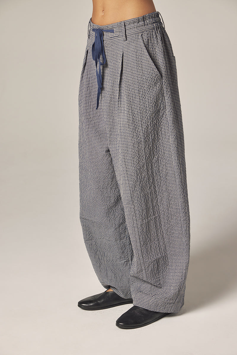 Plaid Drawstring Wide Pants