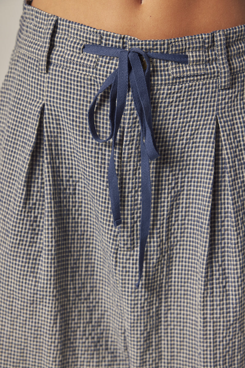 Plaid Drawstring Wide Pants