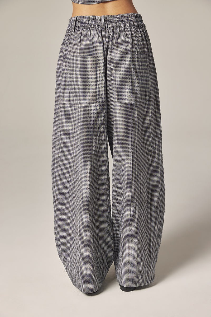 Plaid Drawstring Wide Pants