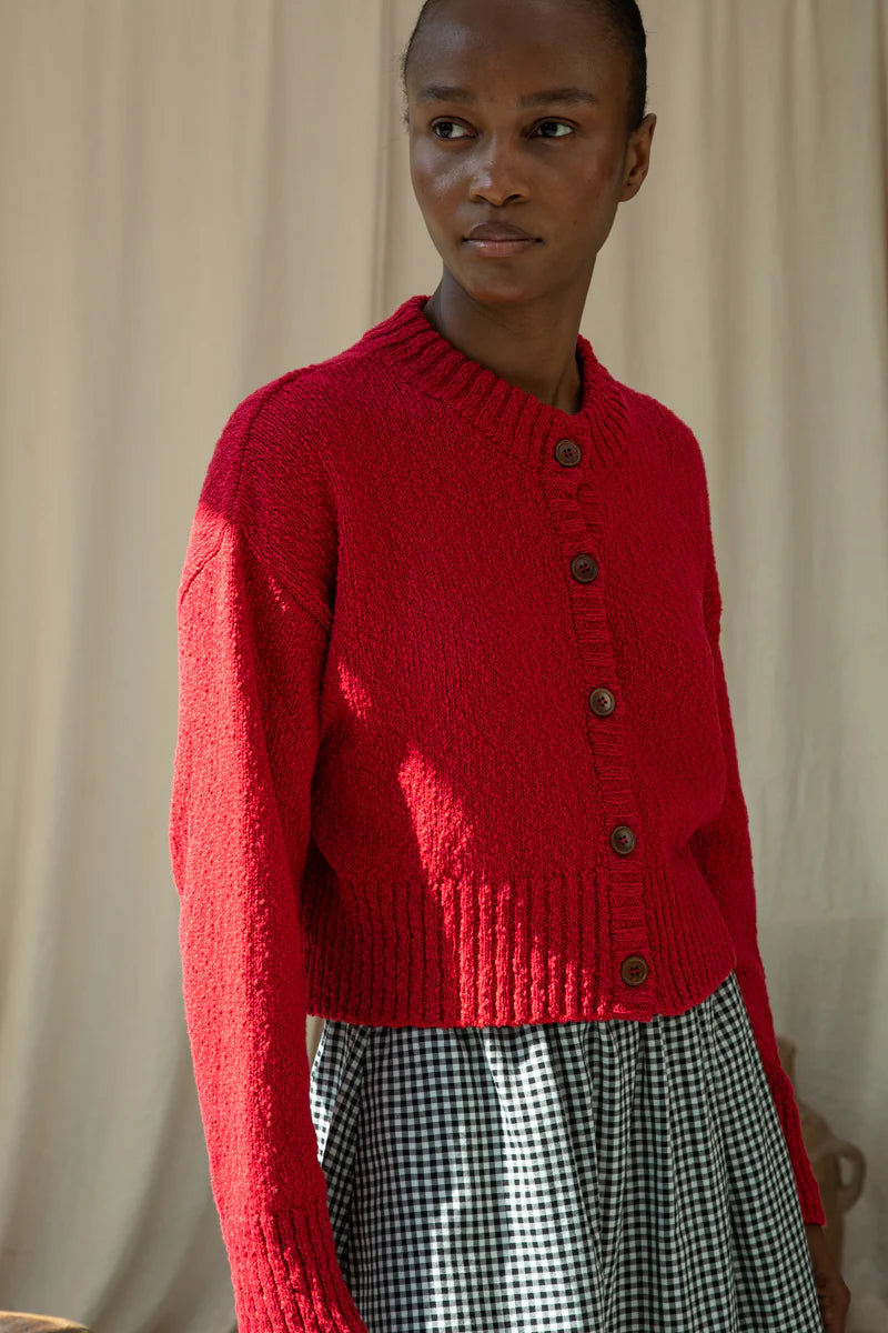 Sugi Cotton Linen Knit Cardigan | Scarlet