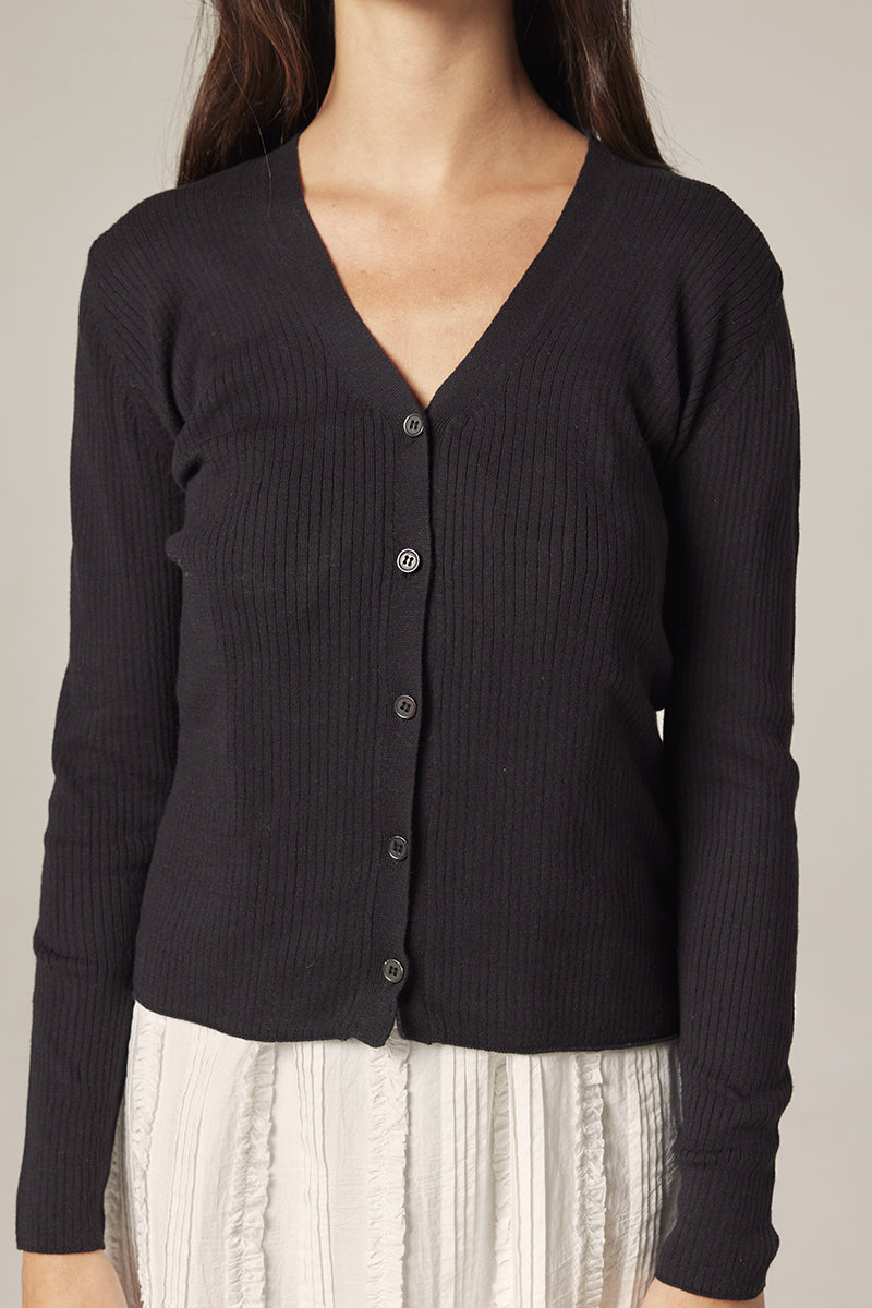 V-Neck Cotton Rib Cardigan