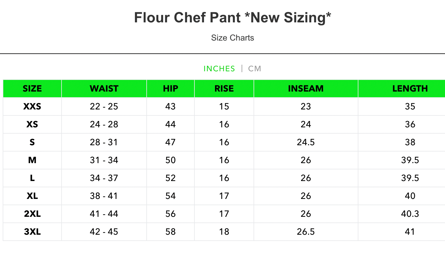 Chef Pant *new sizing*