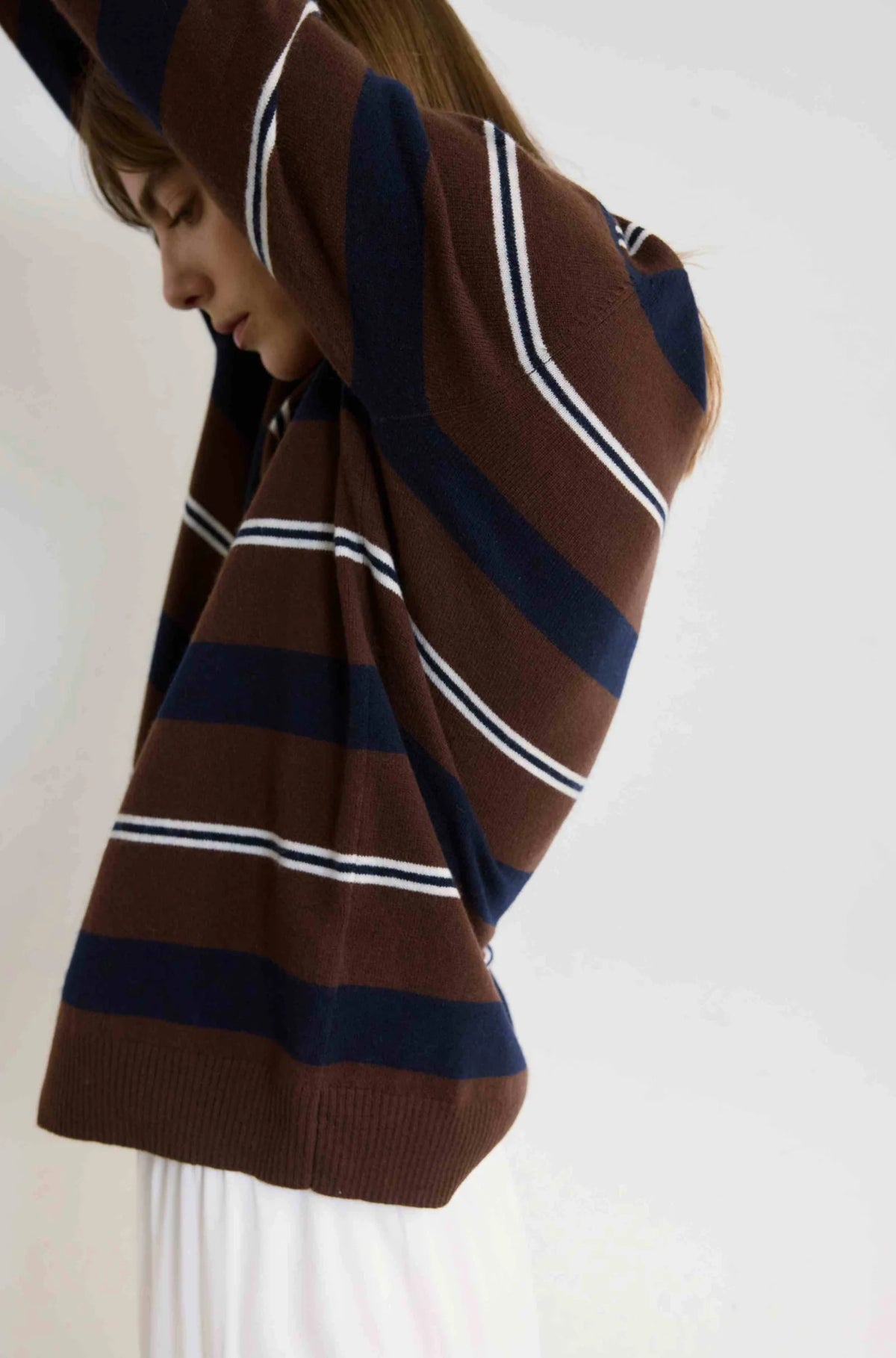 Lightweight Wool Polo | Brown Stripe