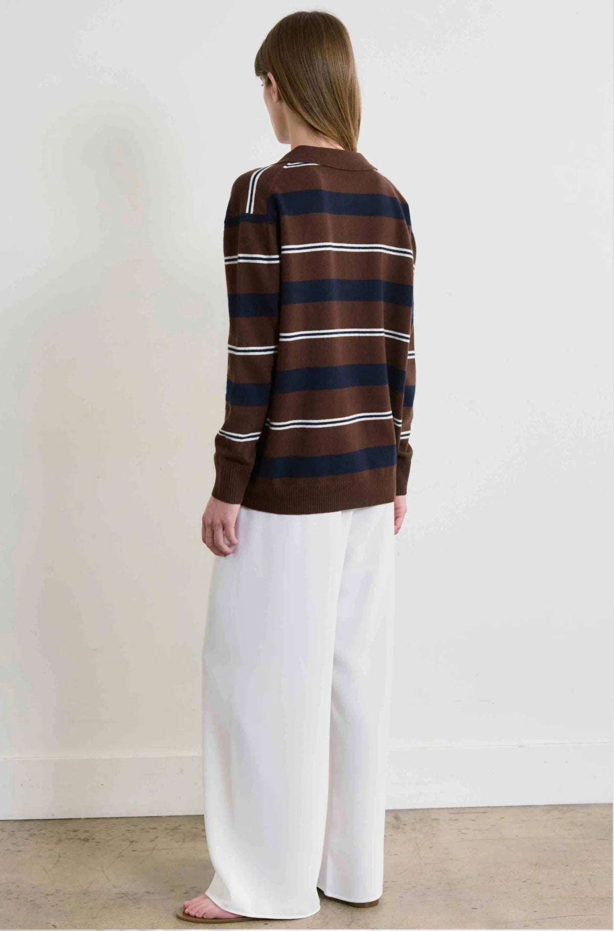 Lightweight Wool Polo | Brown Stripe