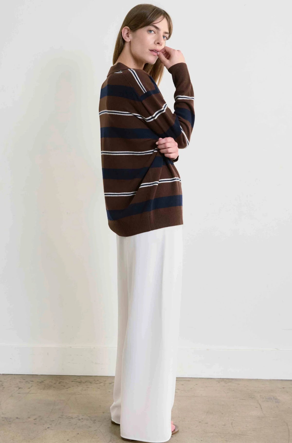Lightweight Wool Polo | Brown Stripe