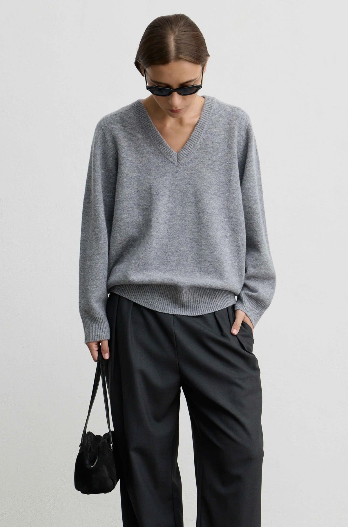 Wool V Neck Sweater | Grey