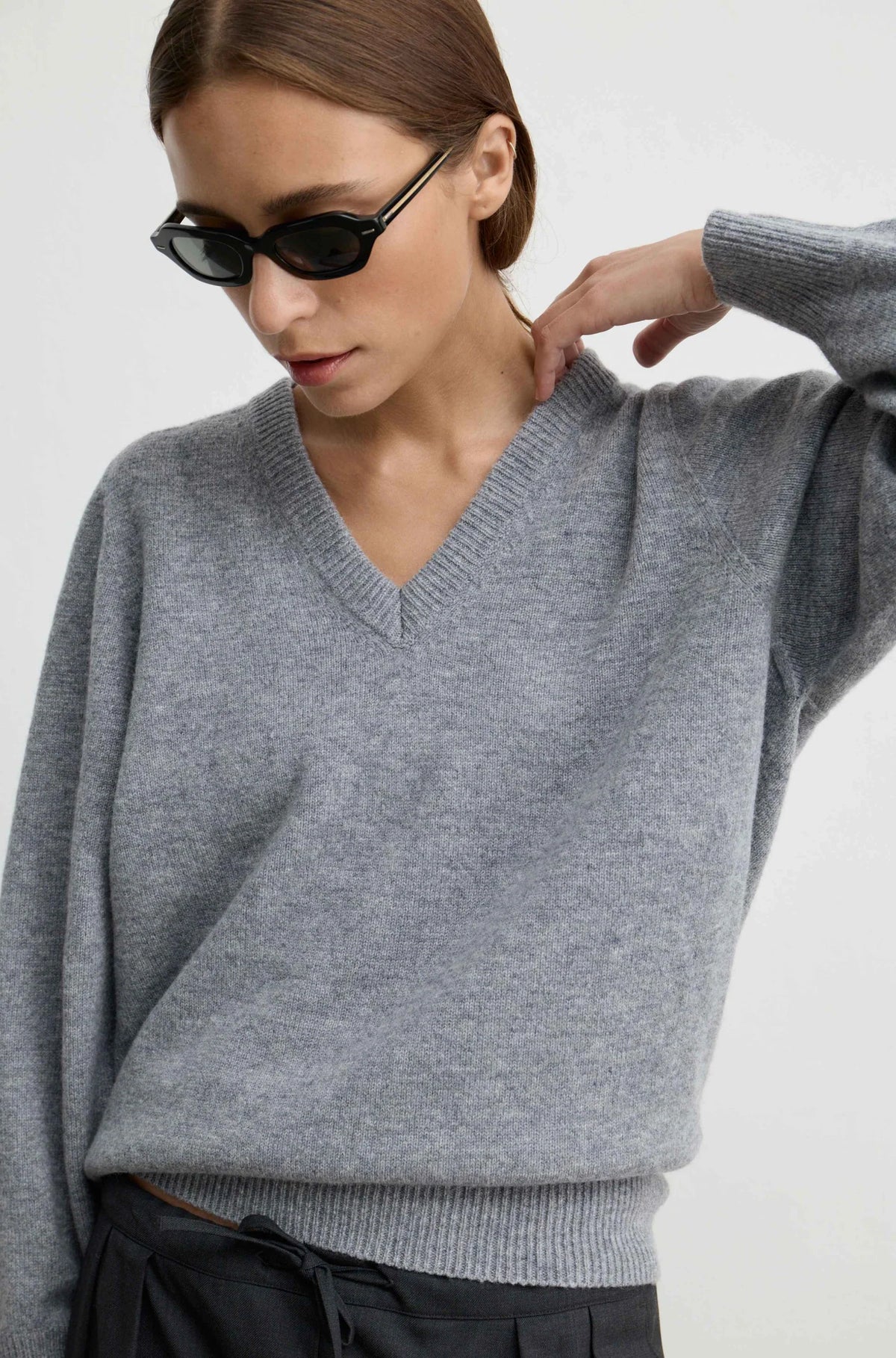 Wool V Neck Sweater | Grey