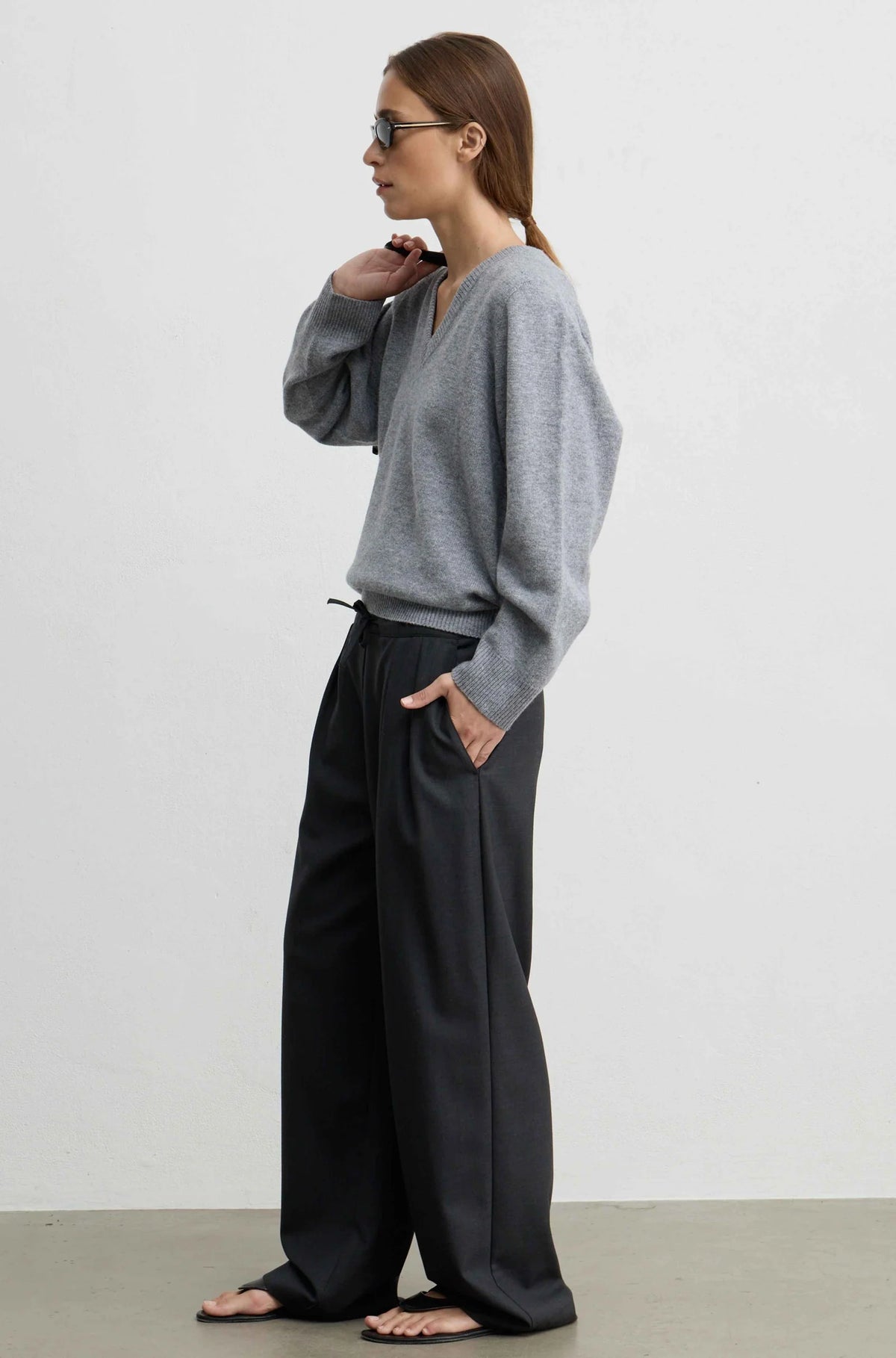 Wool V Neck Sweater | Grey