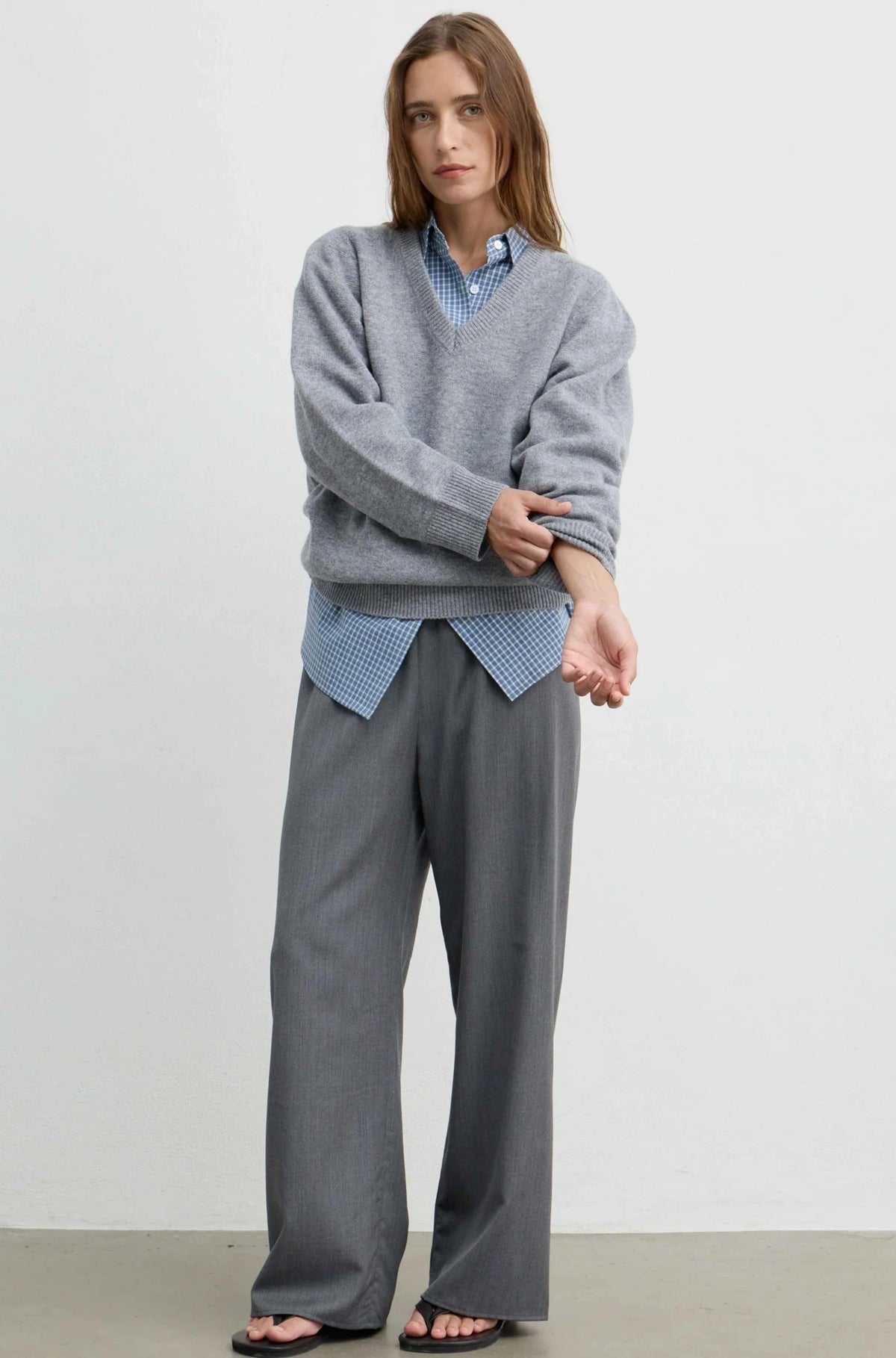 Wool V Neck Sweater | Grey