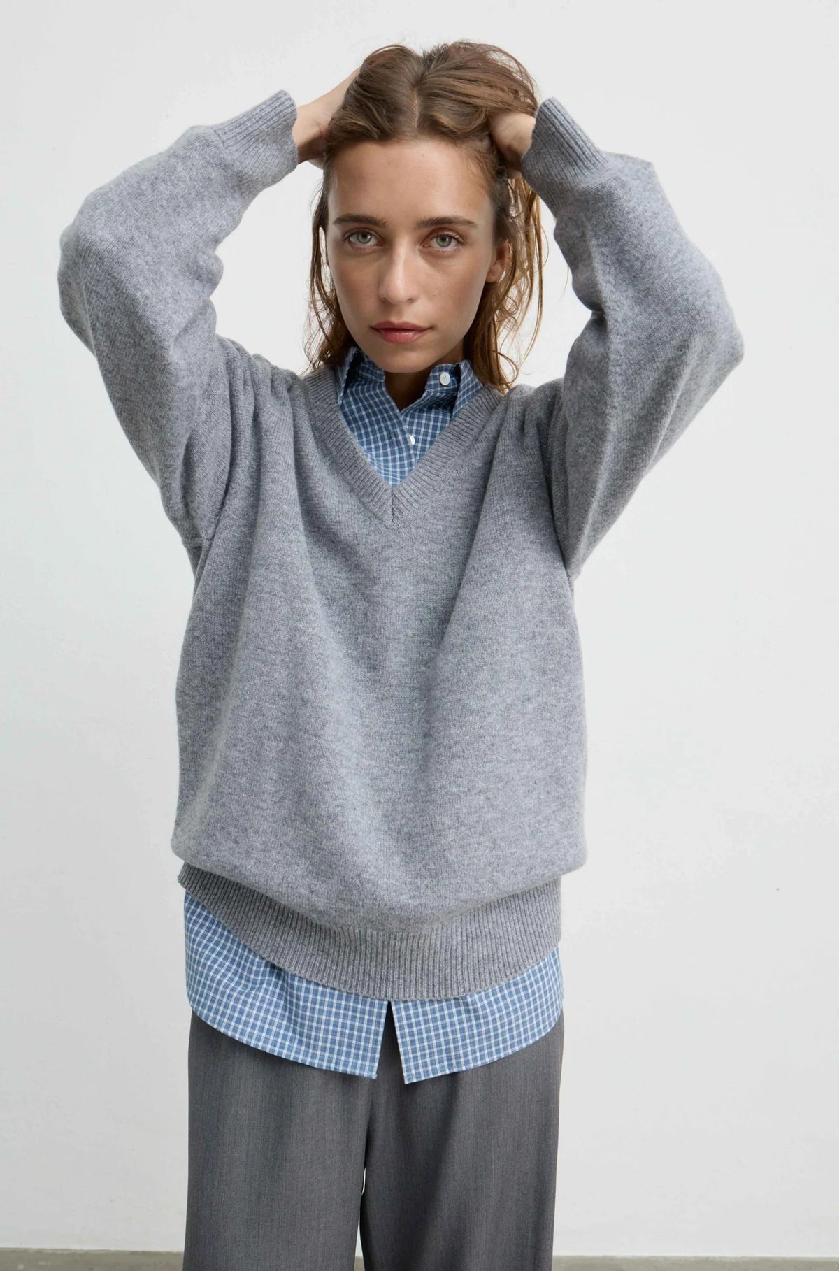 Wool V Neck Sweater | Grey