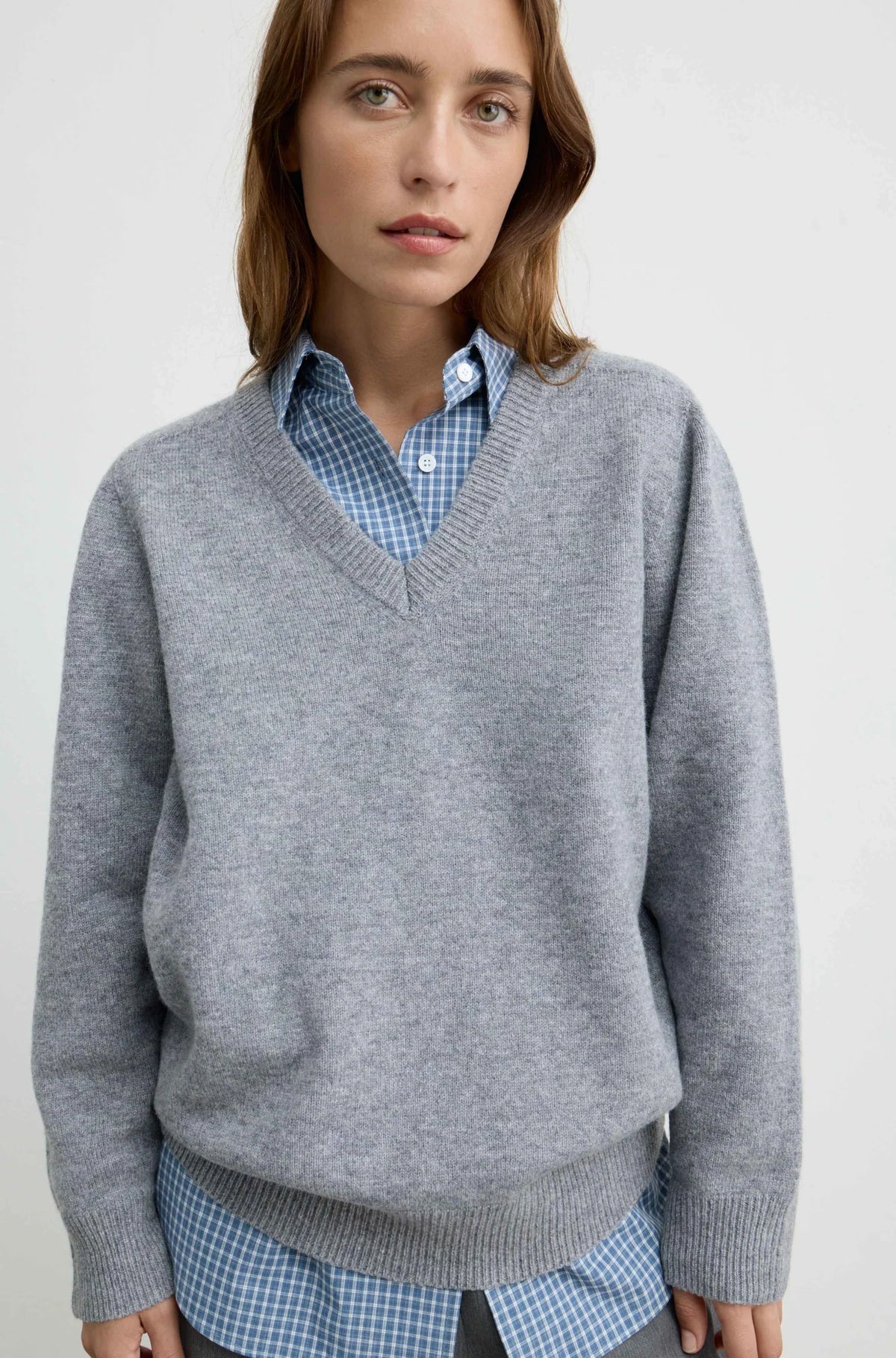 Wool V Neck Sweater | Grey