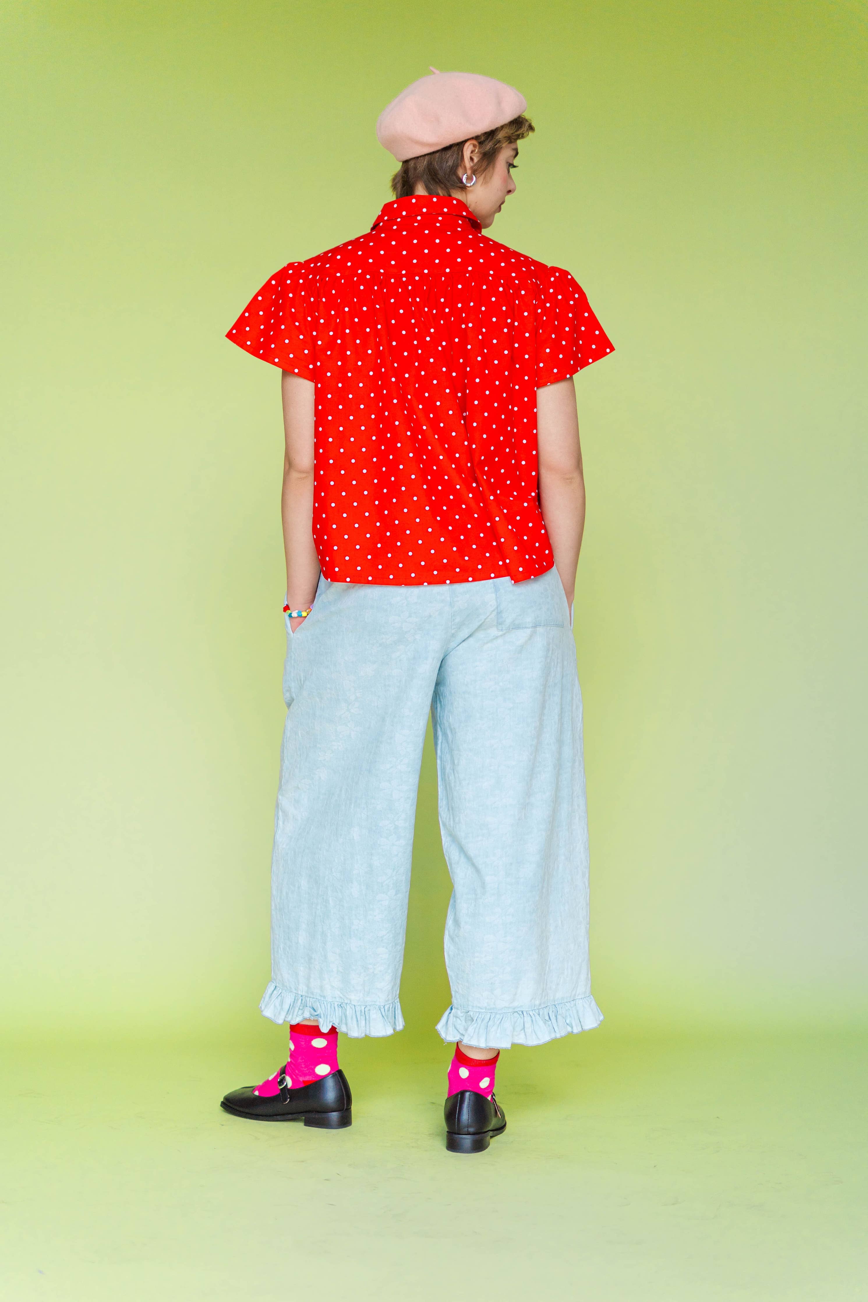 Floral Chambray Ruffle Pants