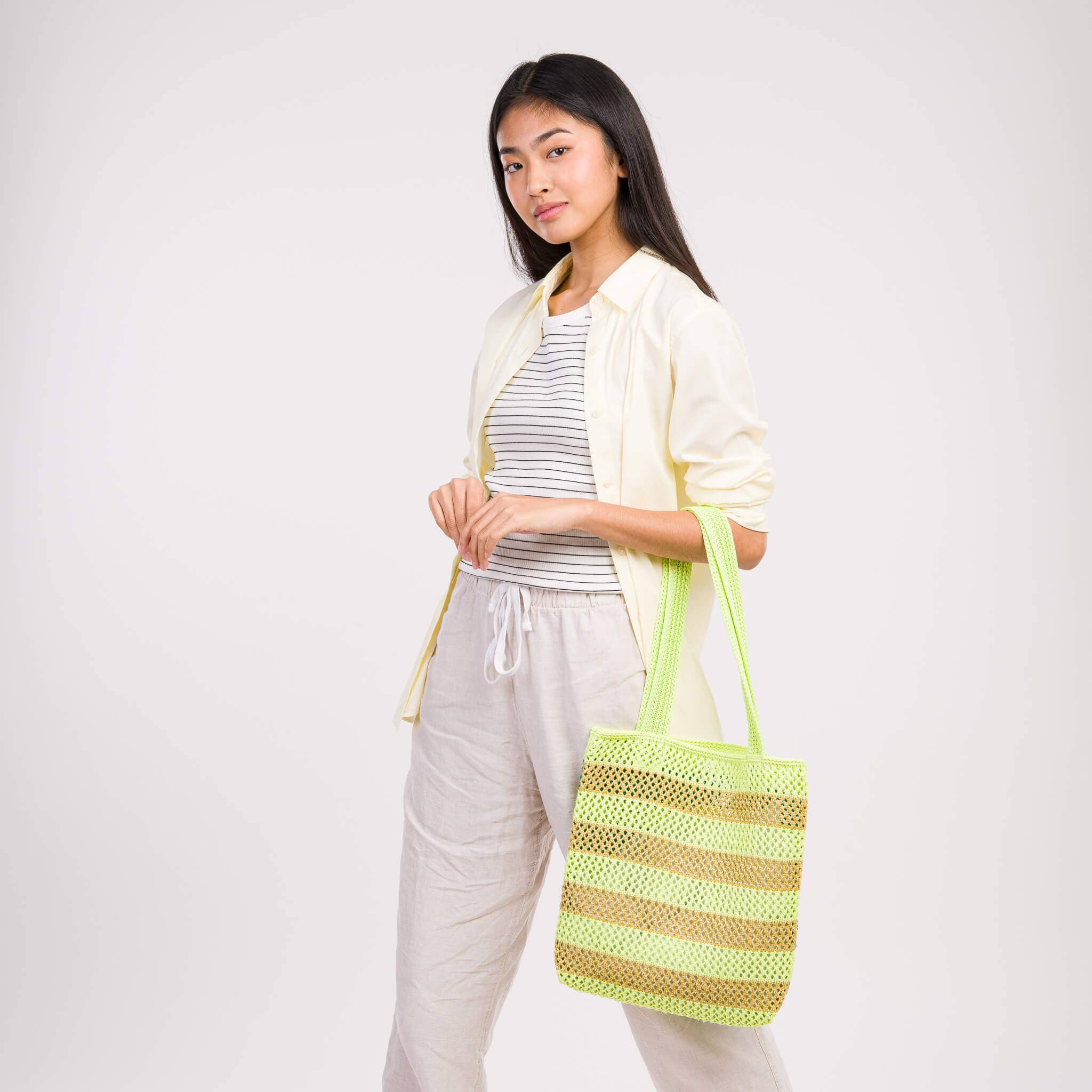 Stripe Raffia Tote