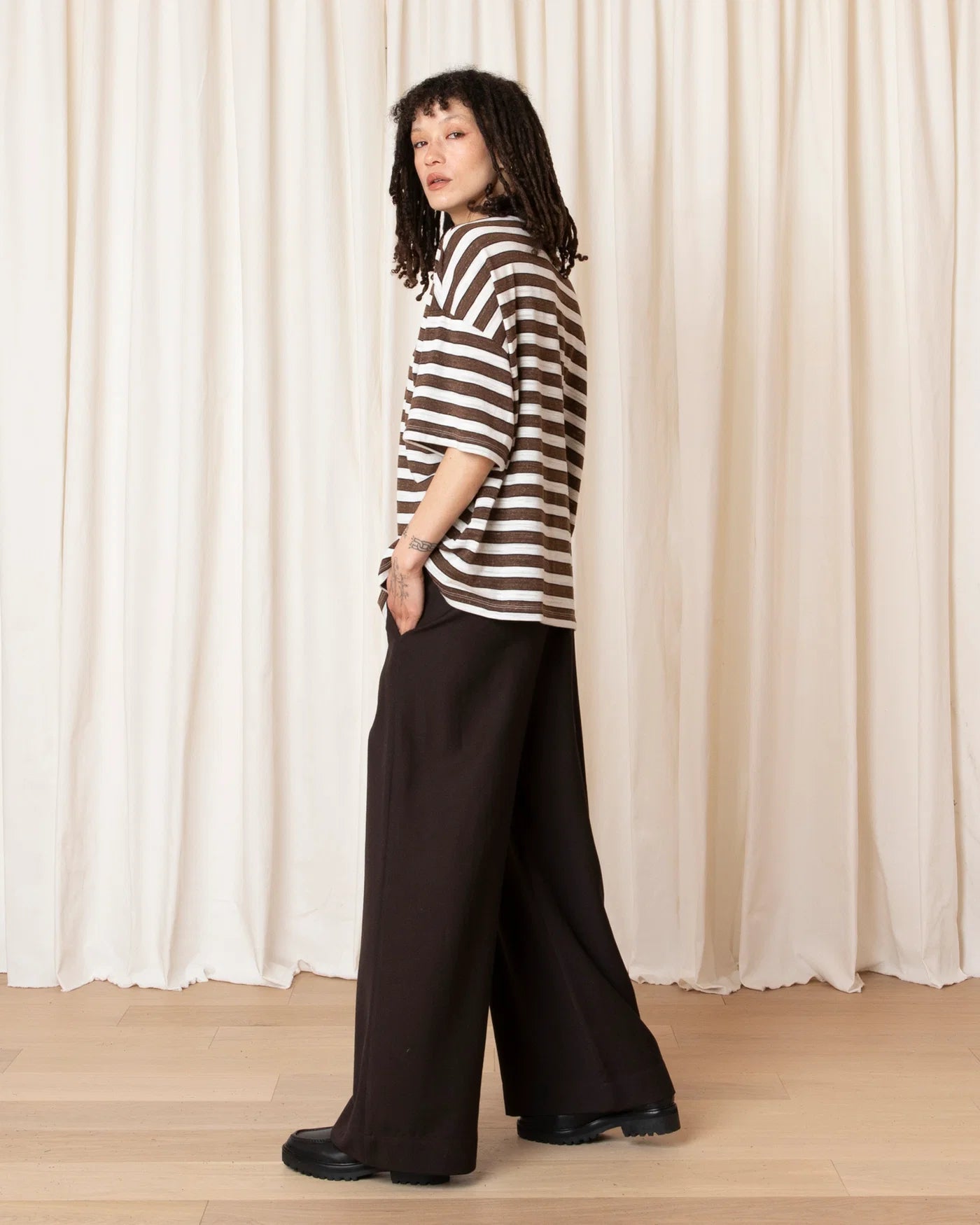 Oversized Tshirt | Brown + White Stripe