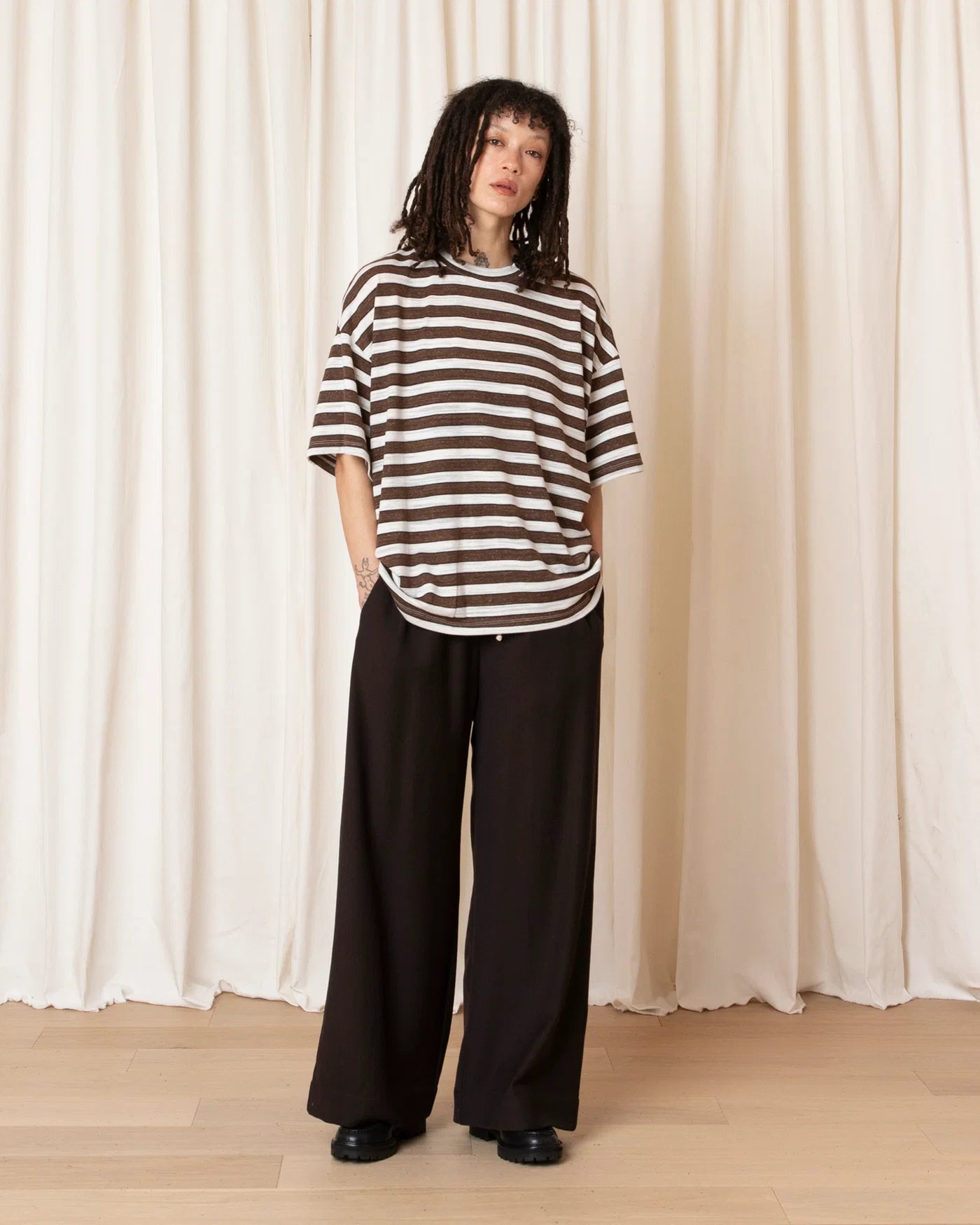 Oversized Tshirt | Brown + White Stripe