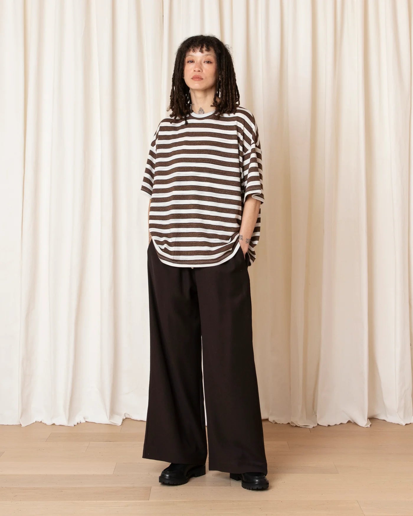 Oversized Tshirt | Brown + White Stripe