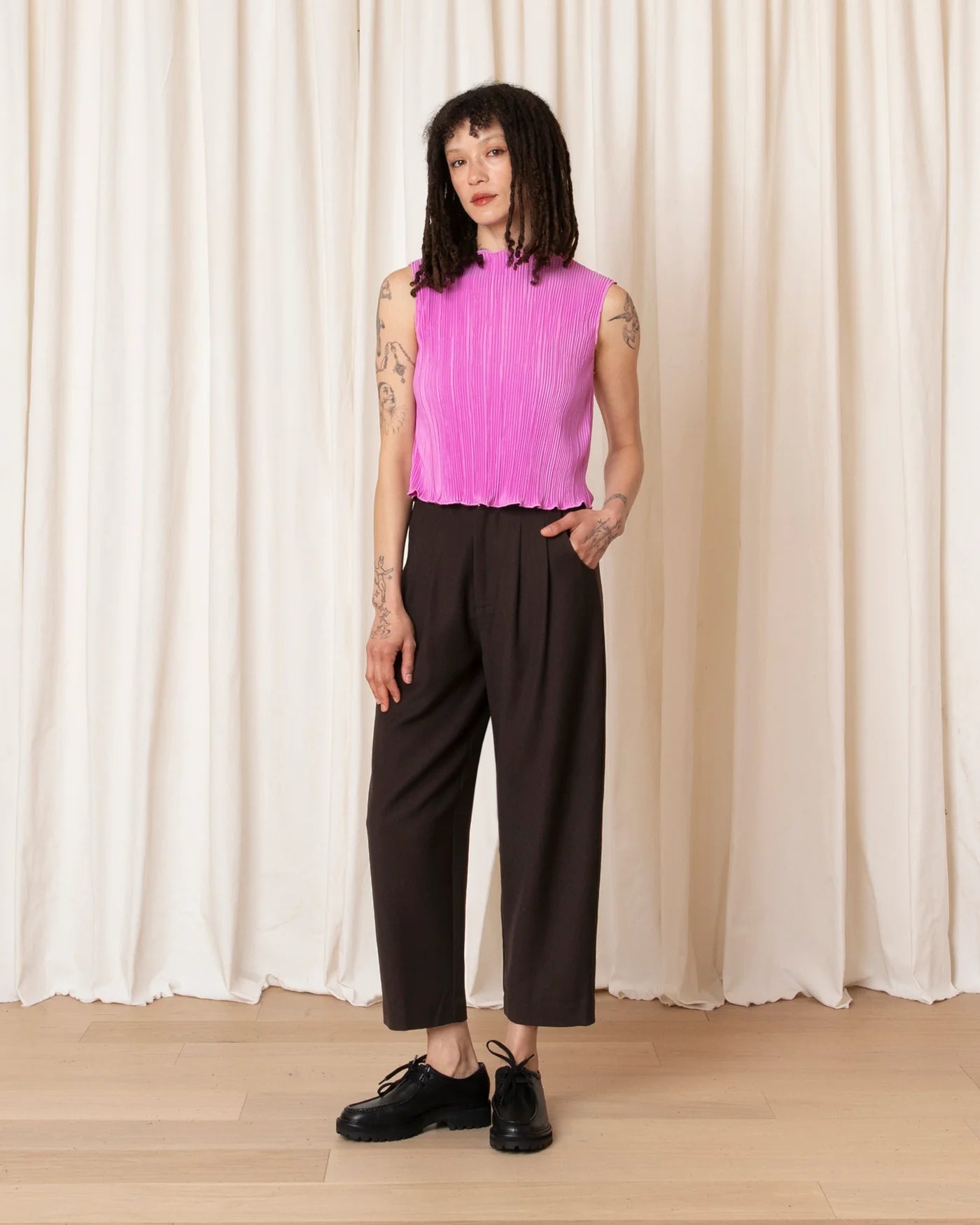 High Neck Pleated Tank