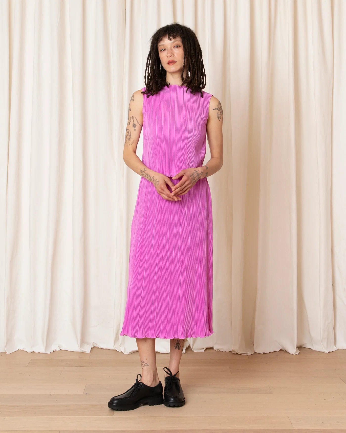 High Neck Pleated Tank