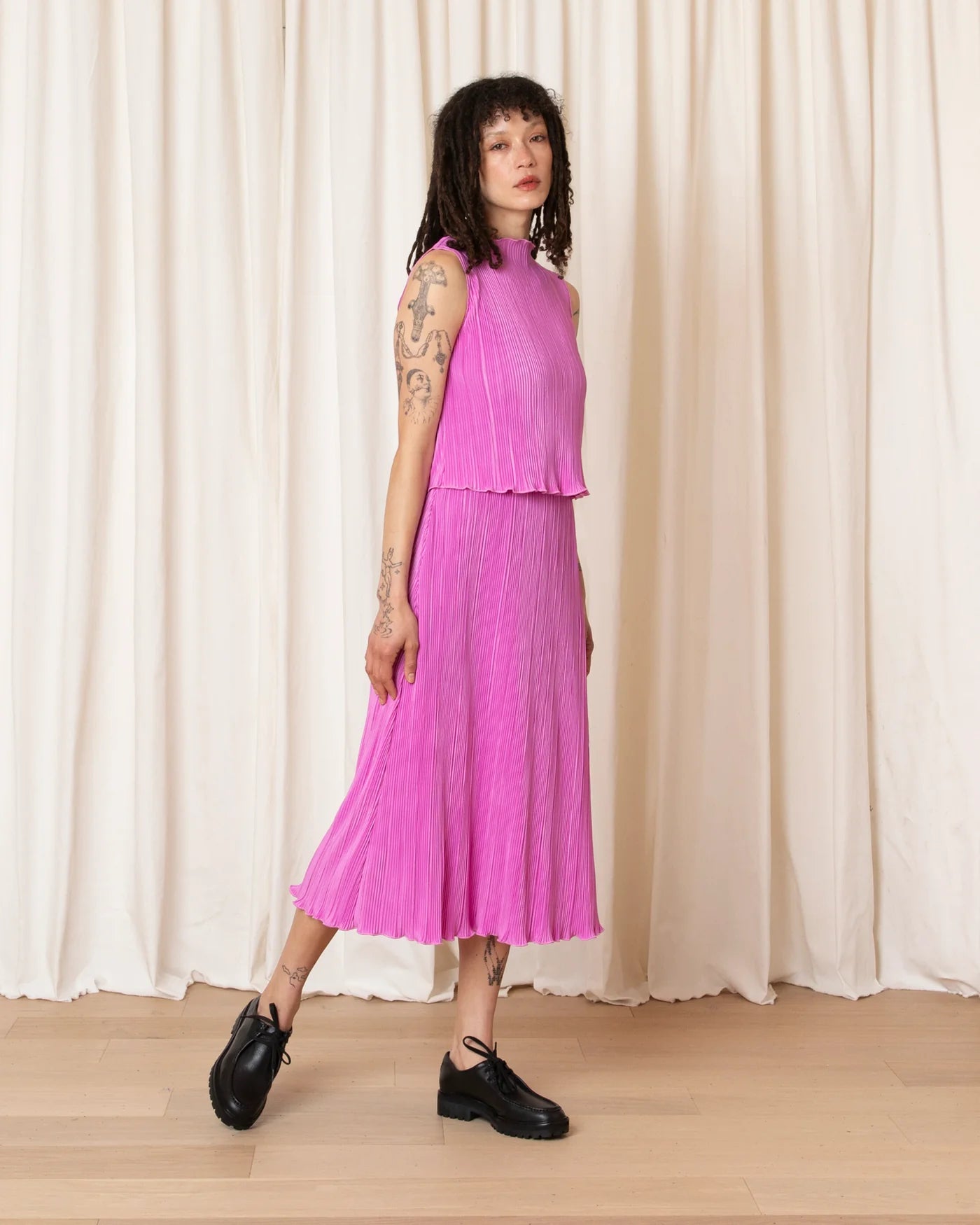 High Neck Pleated Tank