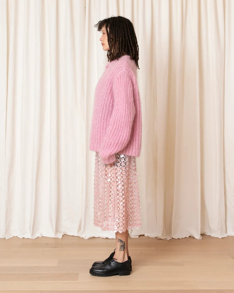 Oversized Pullover W/ Placket | Pink