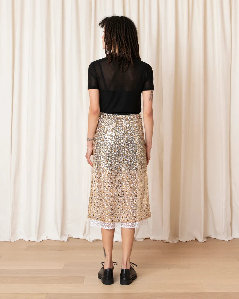 Layered Sequin Midi Skirt | Gold & White
