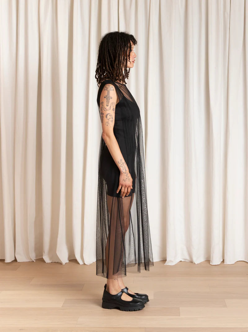 Pleated Mesh High Neck Dress