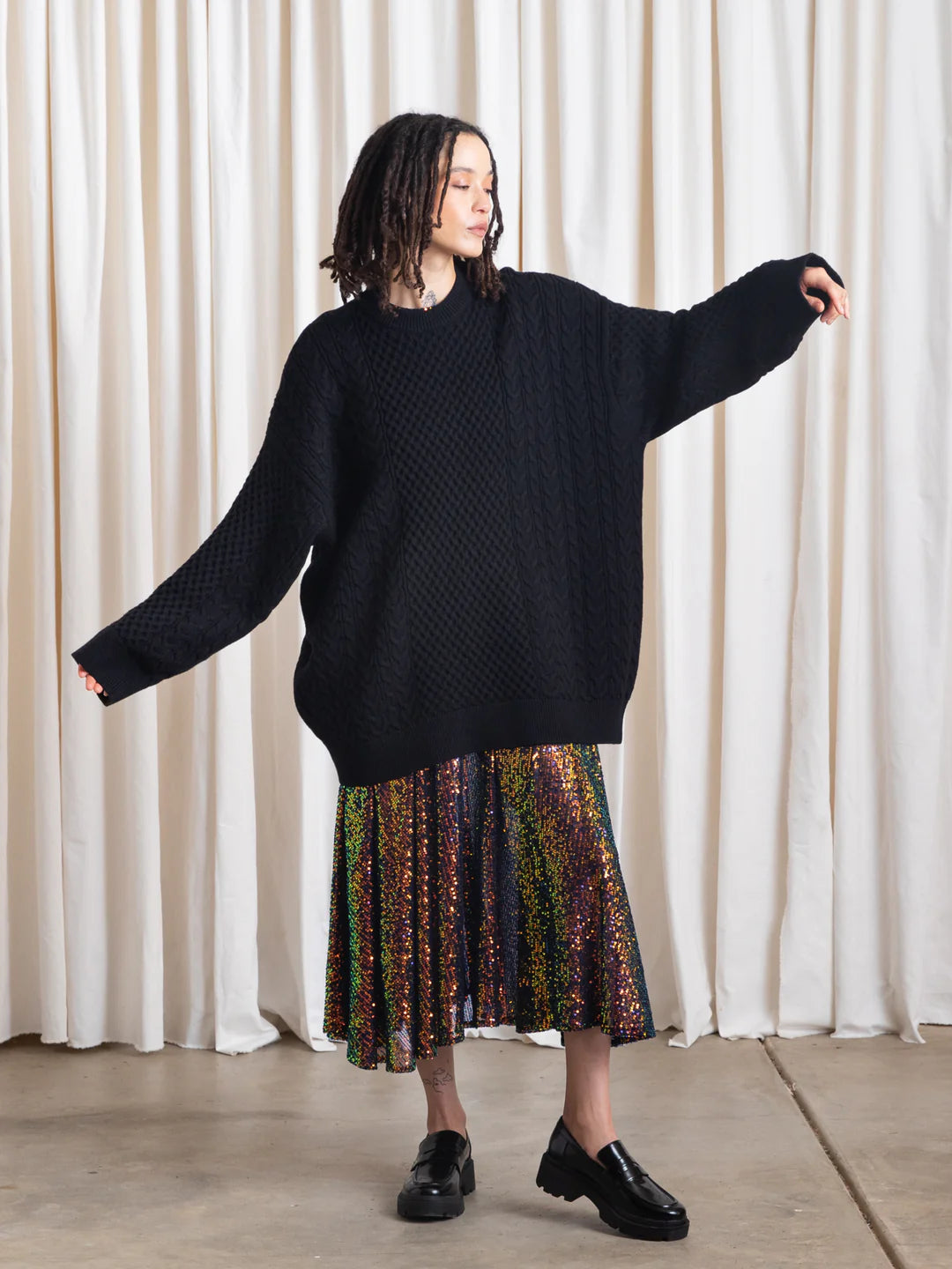 Oversized Cable Knit Sweater | Black