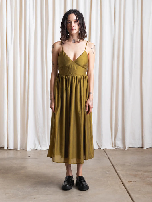 Tie Back Midi Dress | Bright Olive