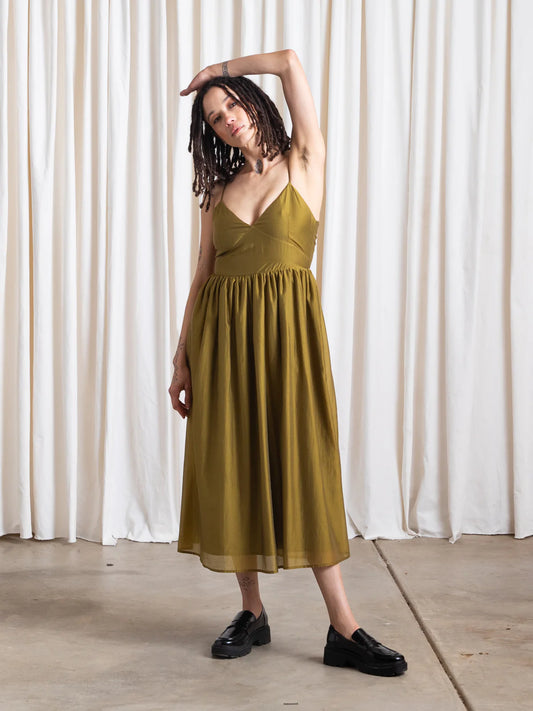 Tie Back Midi Dress | Bright Olive