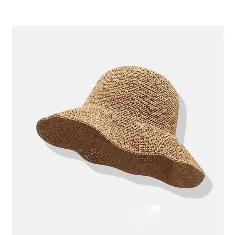 Dipped Shop - Casual Wide Brim Handwoven Straw Bucket Hat DP25E415: Beige 10cm