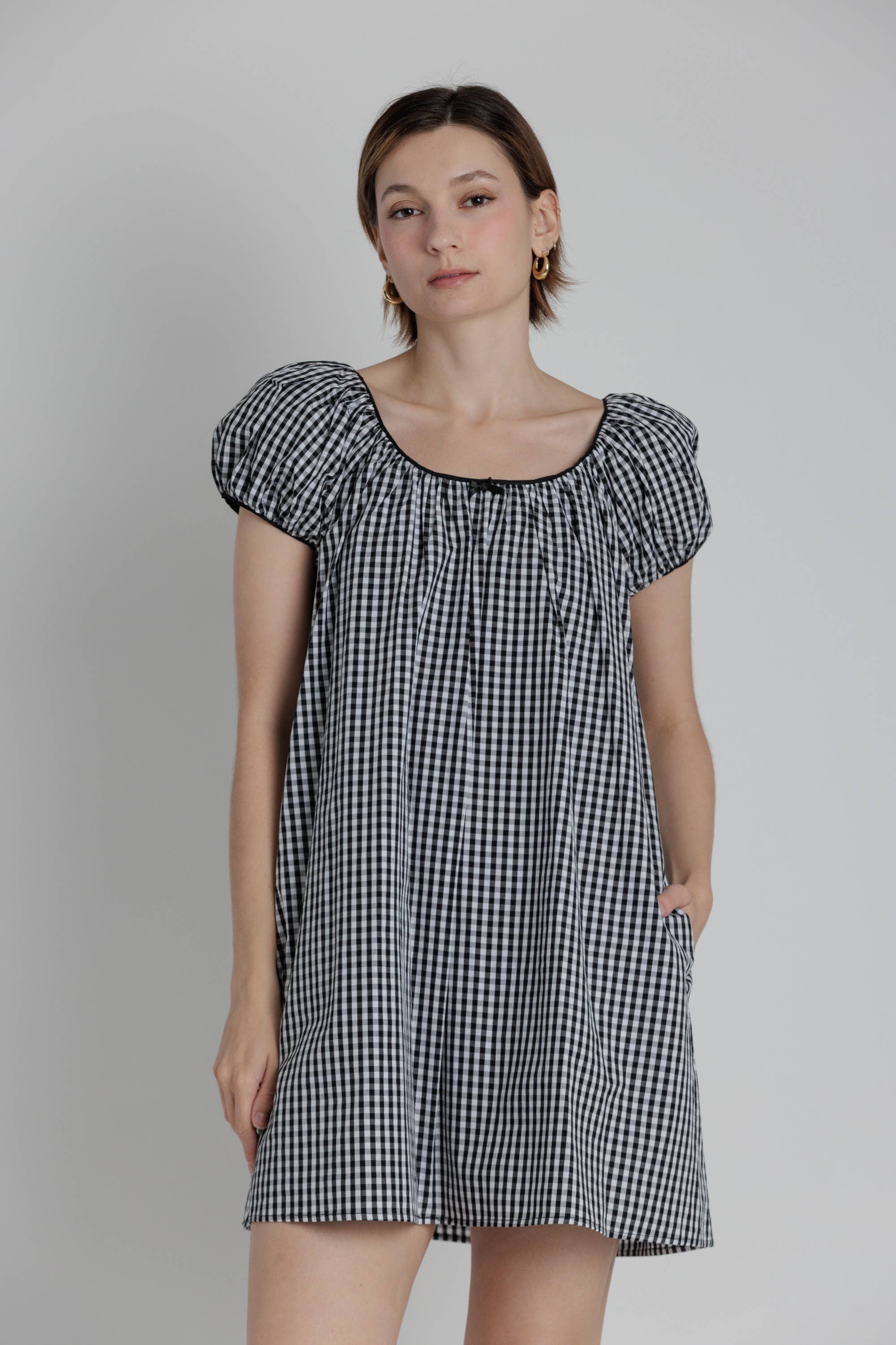 Gingham Babydoll Mini Dress