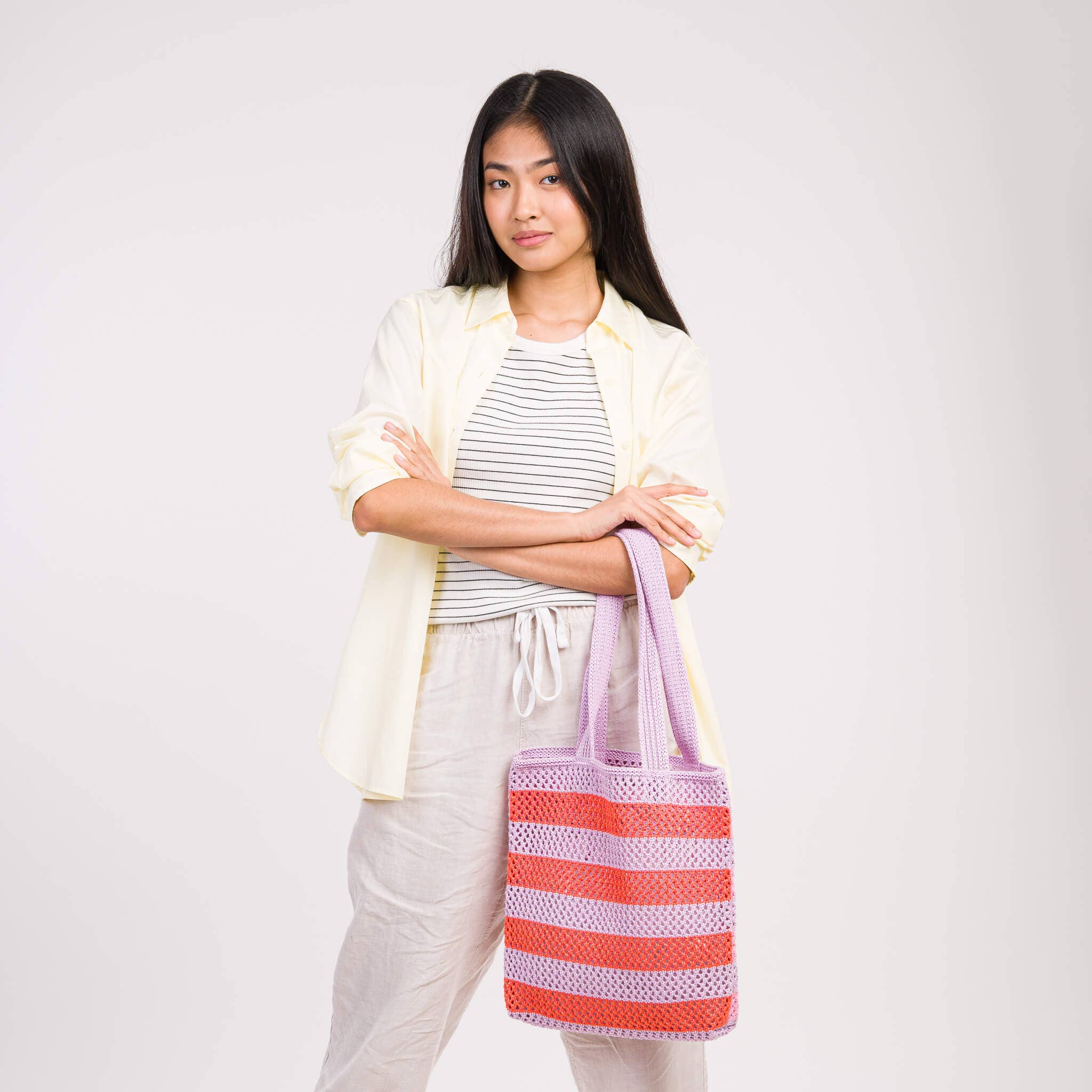 Stripe Raffia Tote