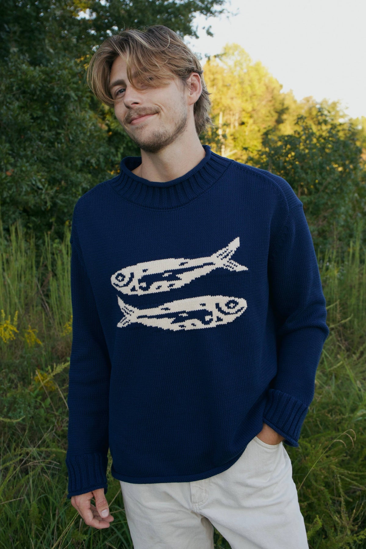 Beaten Path Co - NAVY COTTON FISH SWEATER: Small