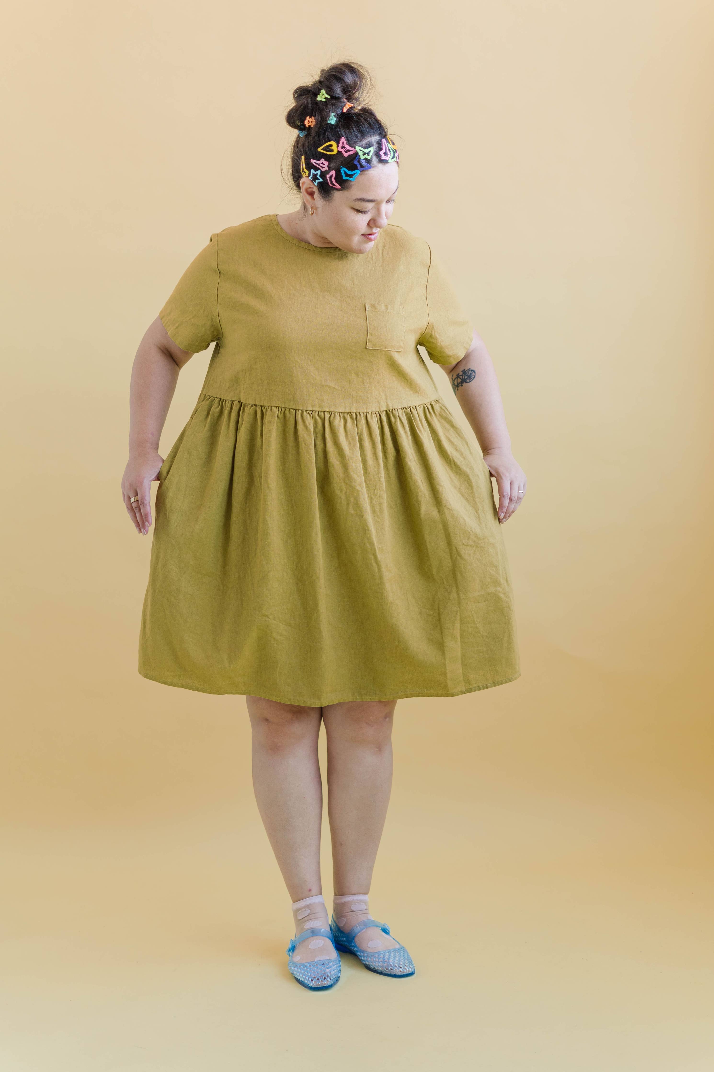 Green Linen Pocket Shirtdress