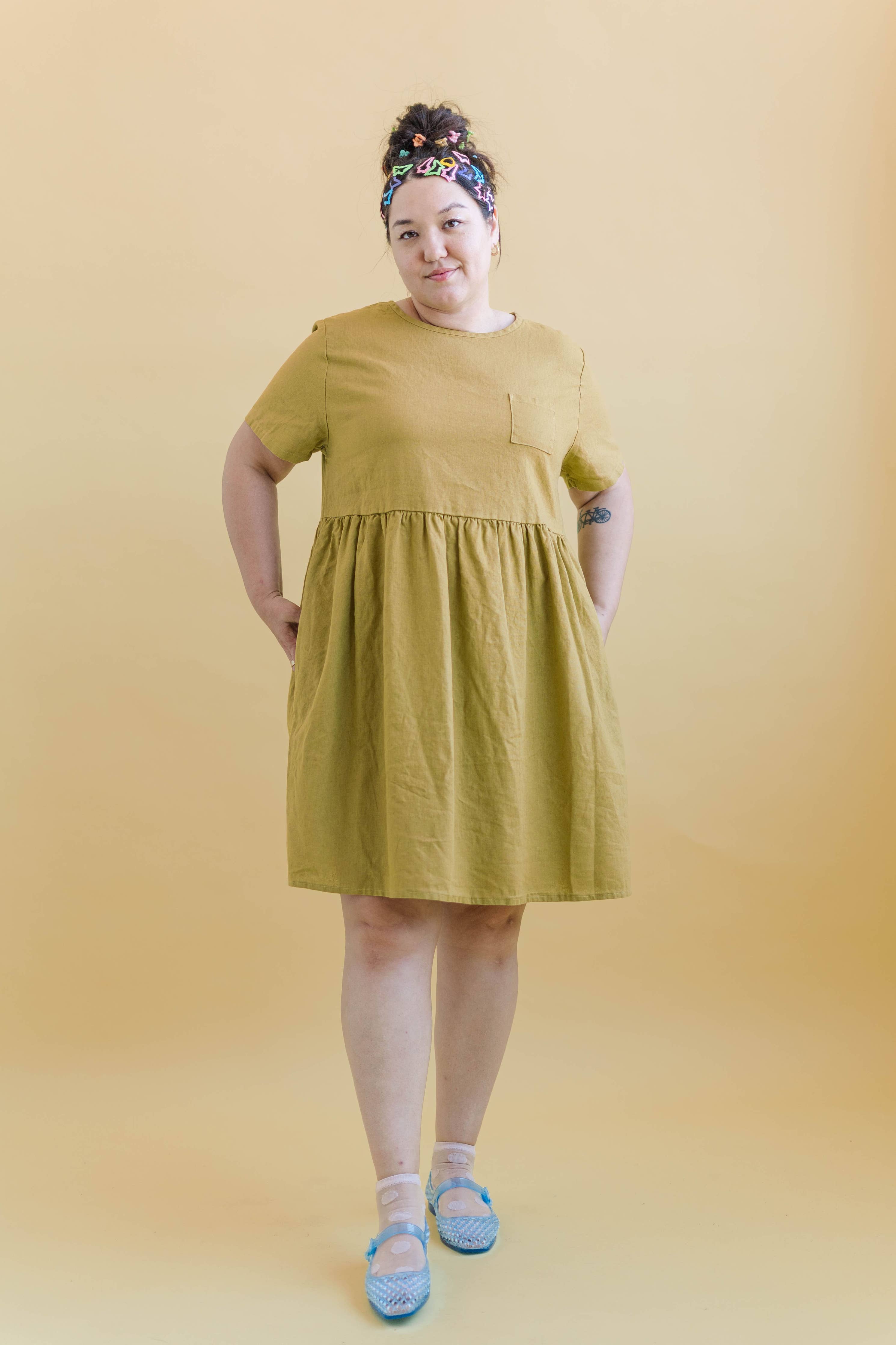 Green Linen Pocket Shirtdress
