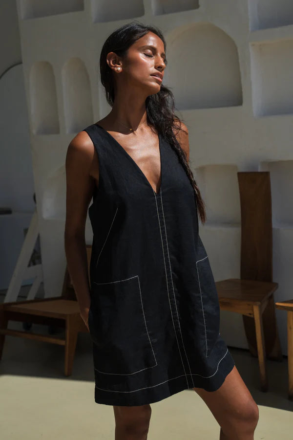 Isla Linen Dress | Black