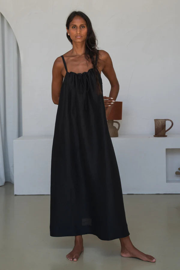 Nova Linen Silk Dress | Black