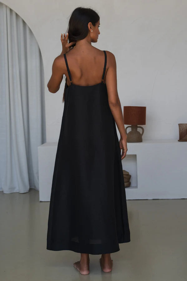 Nova Linen Silk Dress | Black