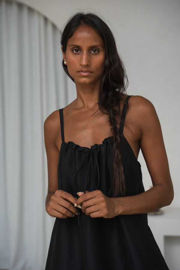 Nova Linen Silk Dress | Black