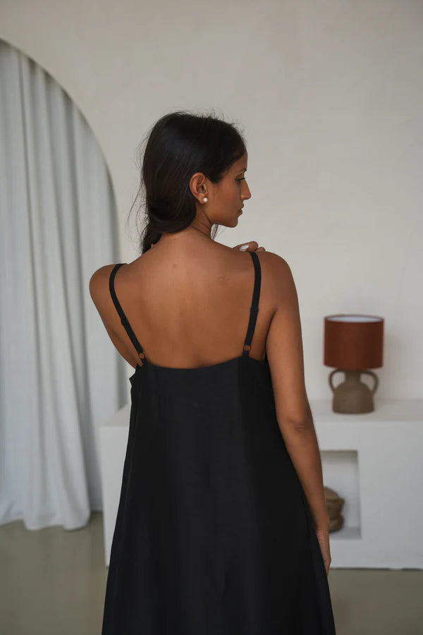 Nova Linen Silk Dress | Black