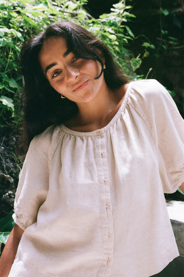 Pia Linen Top | Oatmeal