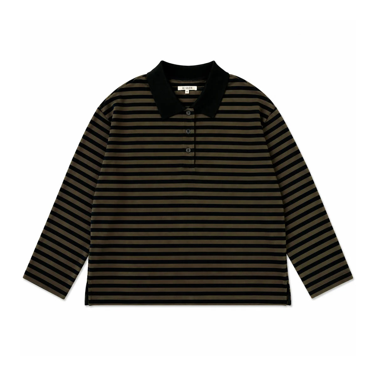 Striped Polo Pullover | Olive + Black