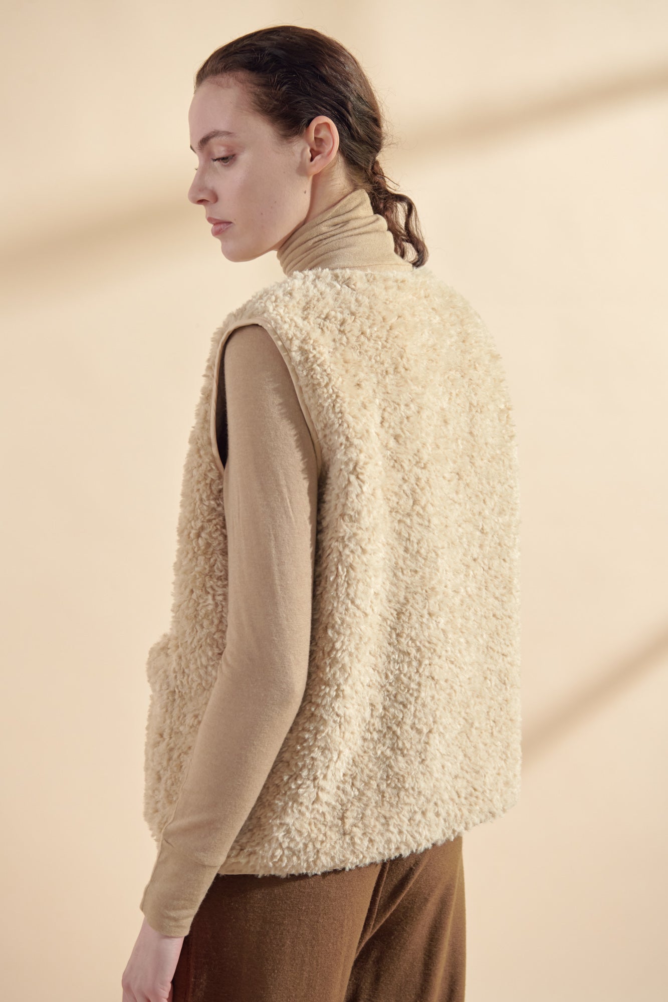 Wool blend faux fur button down vest