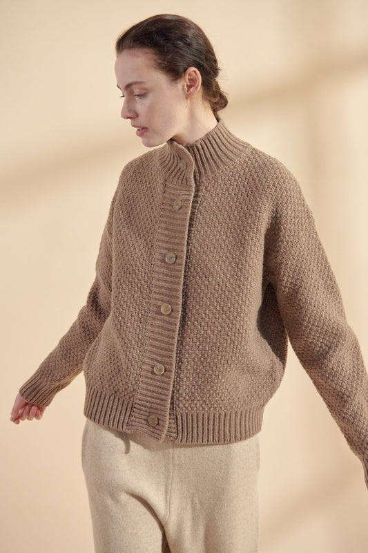 High neck wool sweater cardigan