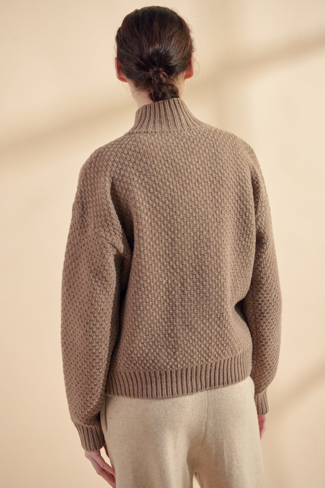 High neck wool sweater cardigan
